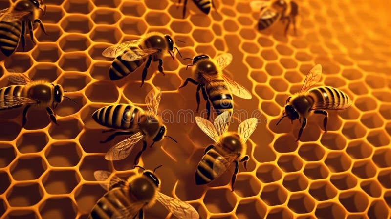 Bees on a wax frame. Generative AI royalty free stock images