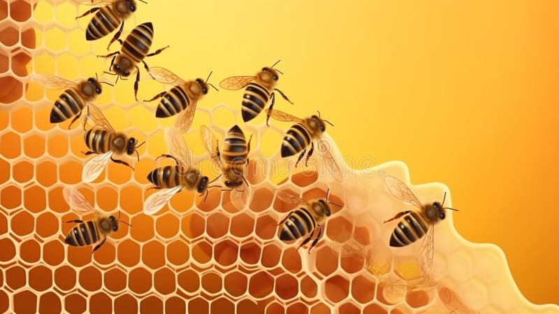 Bees on a wax frame. Generative AI royalty free stock photo