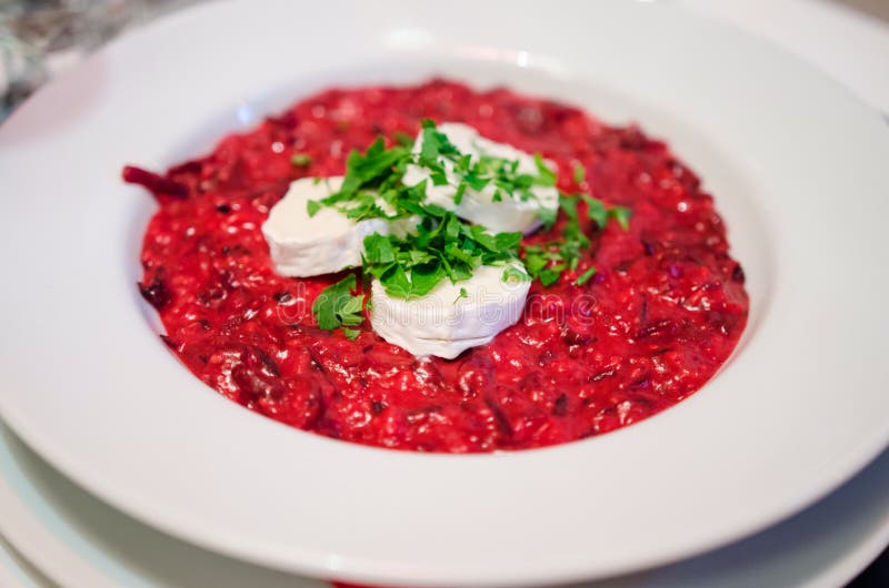Beet Risotto with Goat Cheese Stock Photo Image of green, risotto