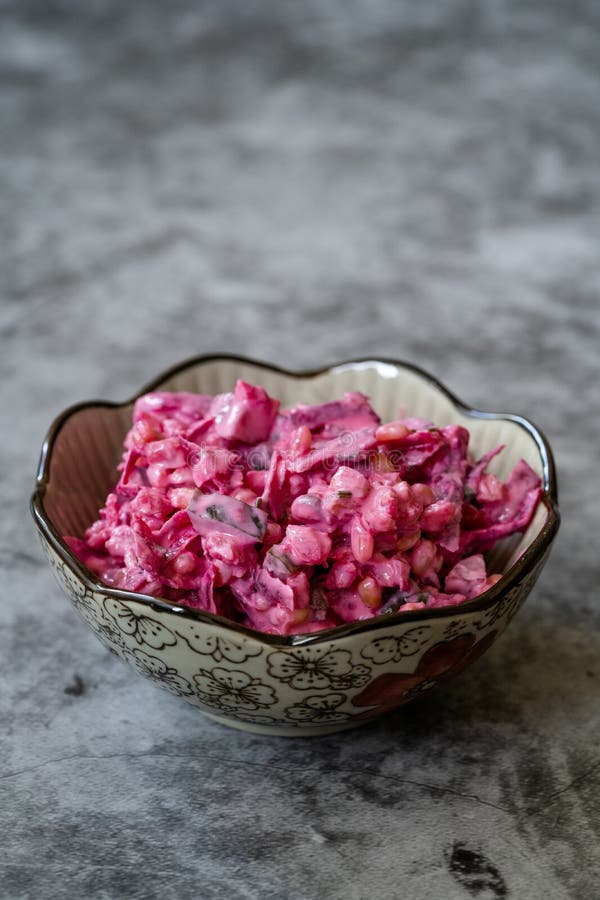 Beet Salad with Yogurt, Wheat and Beetroot. / Yoghurt Appetizer Stock