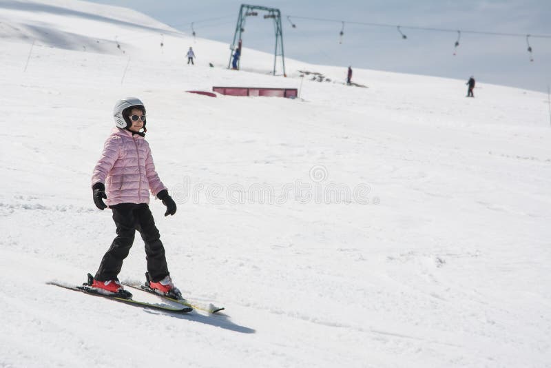 Beginner Little Girl Learning To Ski Stock Photo Image of learning