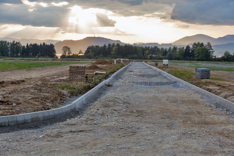 Beginning of the construction of a cottage town street