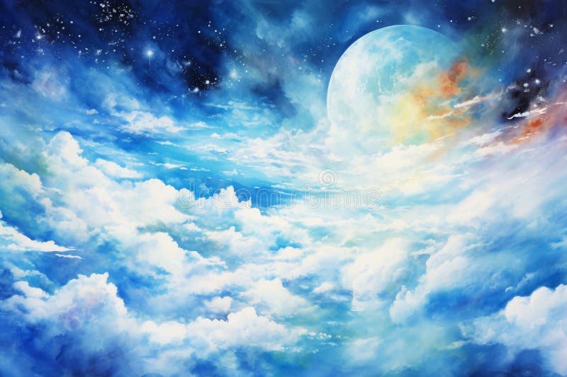 \'In the beginning God created the heavens and the earth\' Genesis 1:1. Sky with clouds stock illustration