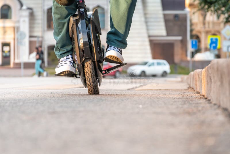 The Beginning of Riding an Electric Unicycle EUC Stock Image Image of