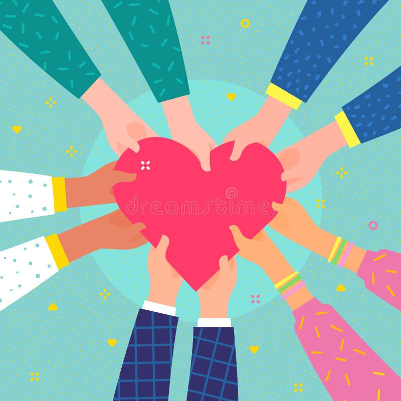 Begrepp av välgörenhet och donation Flera personer rymmer hjärtan stock illustrationer Begrepp av välgörenhet och donation Flera personer rymmer hjärtan stock illustrationer