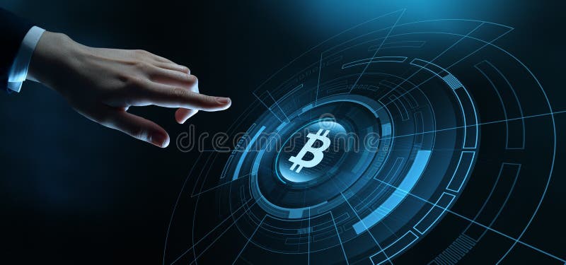 Begrepp för internet för affär för Bitcoin Cryptocurrency valutateknologi royaltyfria bilder