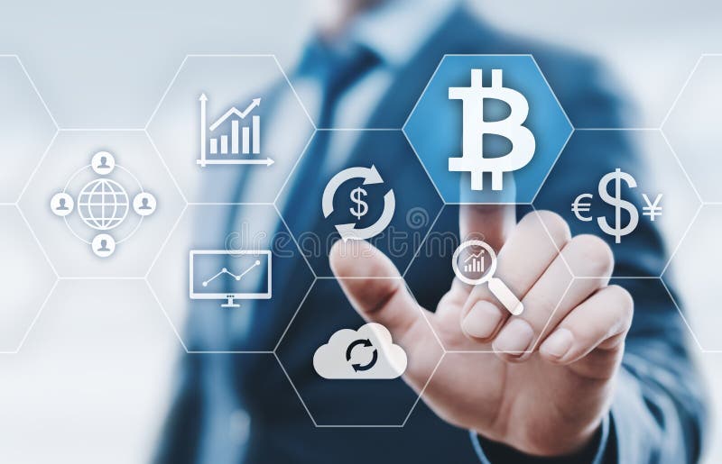 Begrepp för internet för affär för teknologi för valuta för mynt BTC Bitcoin Cryptocurrency för Digital bit royaltyfria bilder