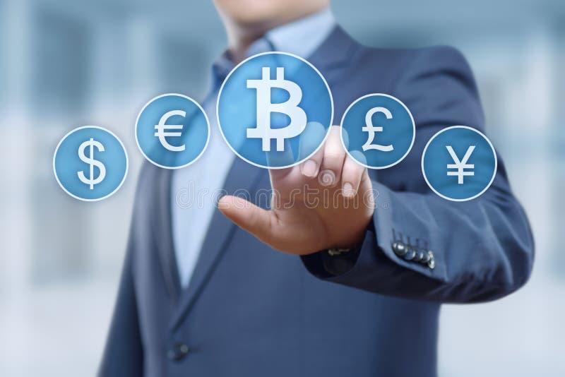 Begrepp för internet för affär för teknologi för valuta för mynt BTC Bitcoin Cryptocurrency för Digital bit royaltyfria bilder