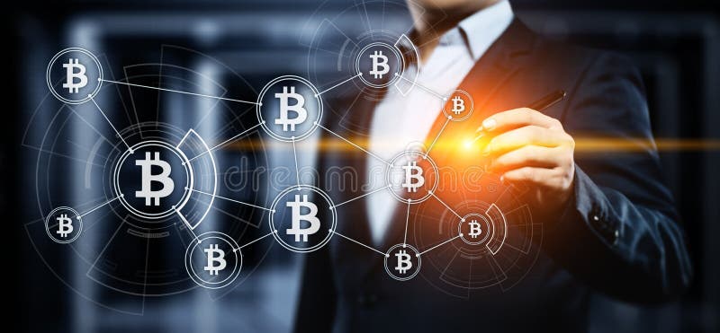 Begrepp för internet för affär för teknologi för valuta för mynt BTC Bitcoin Cryptocurrency för Digital bit arkivbilder