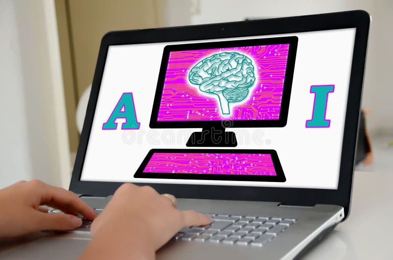 Begrepp för konstgjord intelligens på en bärbar datorskärm royaltyfri foto