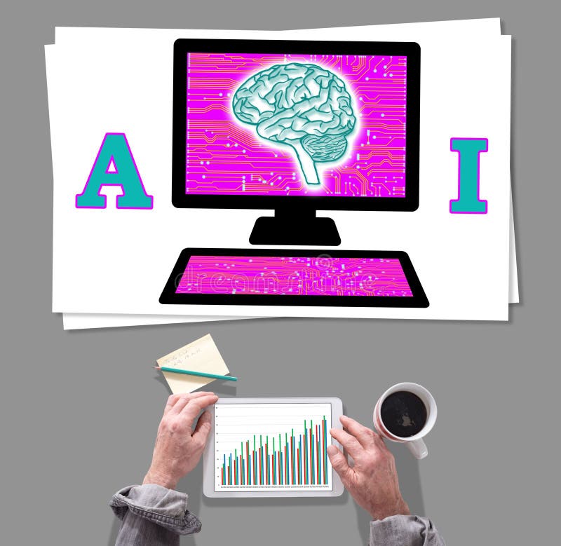 Begrepp för konstgjord intelligens som förläggas på ett skrivbord vektor illustrationer
