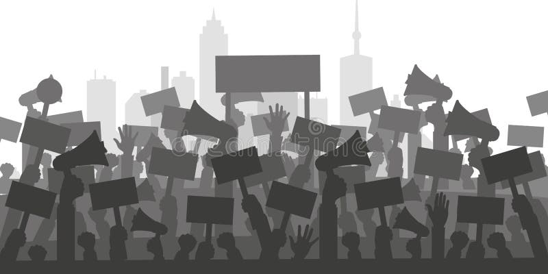 Begrepp för protest, revolution eller konflikt Konturfolkmassa av folkpersoner som protesterar stock illustrationer Begrepp för protest, revolution eller konflikt Konturfolkmassa av folkpersoner som protesterar stock illustrationer