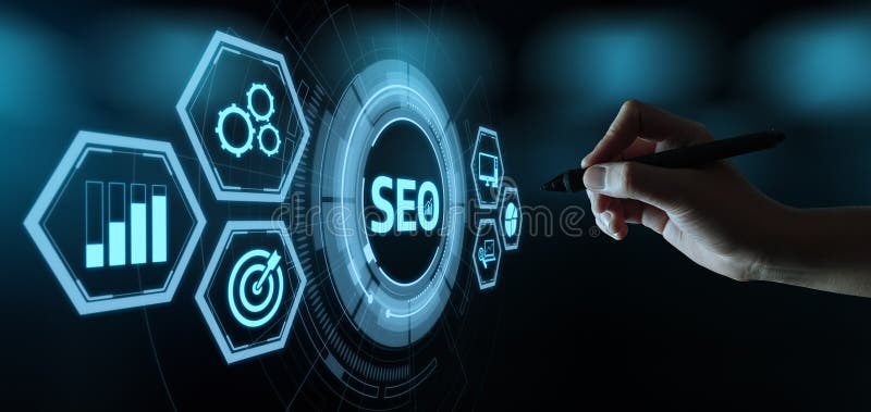 Begrepp för teknologi för affär för internet för Website för SEO Search Engine Optimization Marketing rangtrafik royaltyfri fotografi