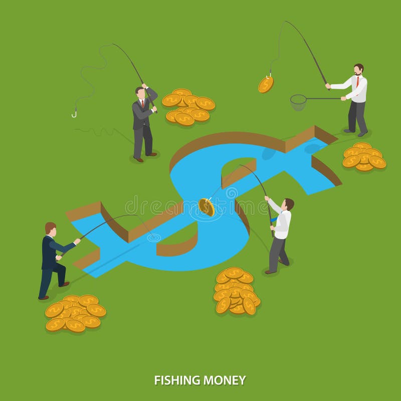 Begrepp för vektor för fiskepengarlägenhet isometriskt vektor illustrationer Begrepp för vektor för fiskepengarlägenhet isometriskt vektor illustrationer