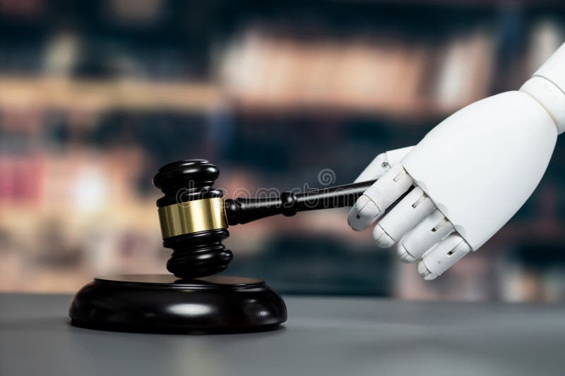 Begreppet framtida och rättvist rättssystem med hjälp av robotdepåer. jämvikt arkivfoton