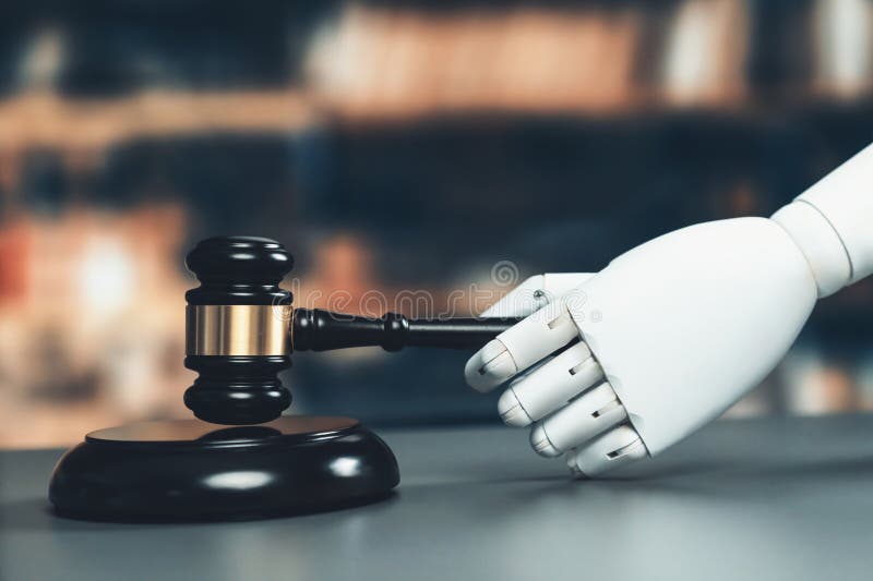 Begreppet framtida och rättvist rättssystem med hjälp av robotdepåer. jämvikt arkivfoto