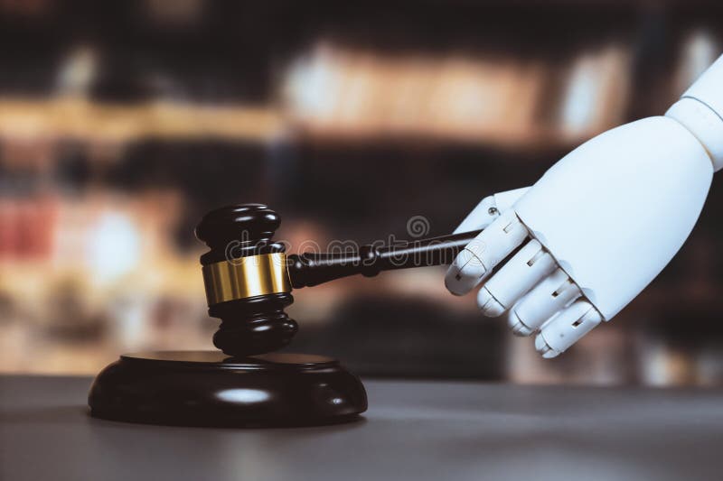 Begreppet framtida och rättvist rättssystem med hjälp av robotdepåer. jämvikt arkivbilder