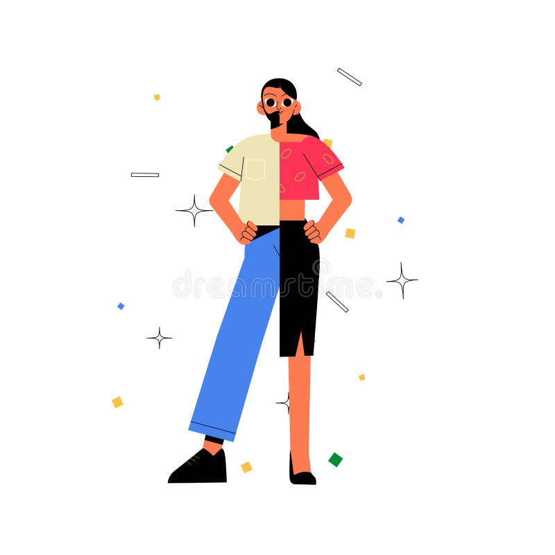 Begreppet 'könsfördelning' skildras genom en delad teckendesign i en platt vektorillustration som symboliserar jämställdhet stock illustrationer