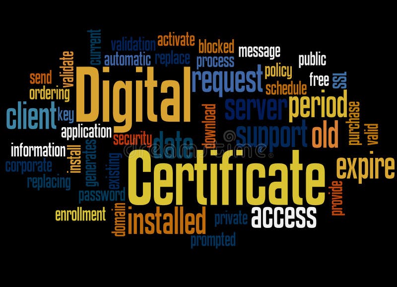 Begreppet 'ordmoln' i det digitala certifikatet stock illustrationer