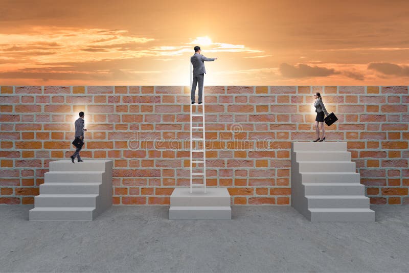 Konceptet av orättvis karriärutveckling arkivbilder