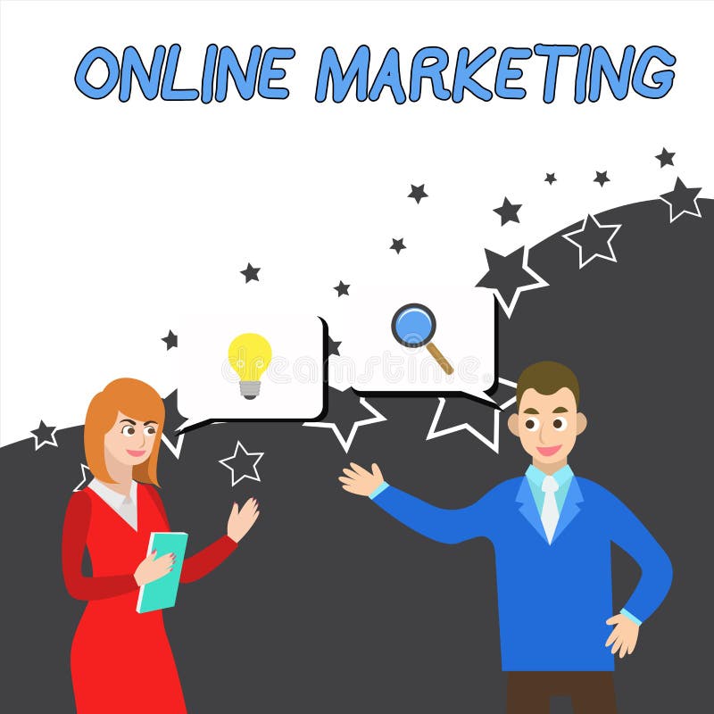 Begreppsm?ssig handhandstil som visar online-marknadsf?ring Aff?rsfotoet som st?ller ut formadvertizingen, som anv?nder internet, vektor illustrationer Begreppsm?ssig handhandstil som visar online-marknadsf?ring Aff?rsfotoet som st?ller ut formadvertizingen, som anv?nder internet, vektor illustrationer