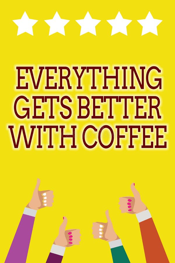 Begreppsmässig handhandstil som visar allt, får bättre med kaffe Att ställa ut för affärsfoto har en varm drink, när det har prob stock illustrationer Begreppsmässig handhandstil som visar allt, får bättre med kaffe Att ställa ut för affärsfoto har en varm drink, när det har prob stock illustrationer