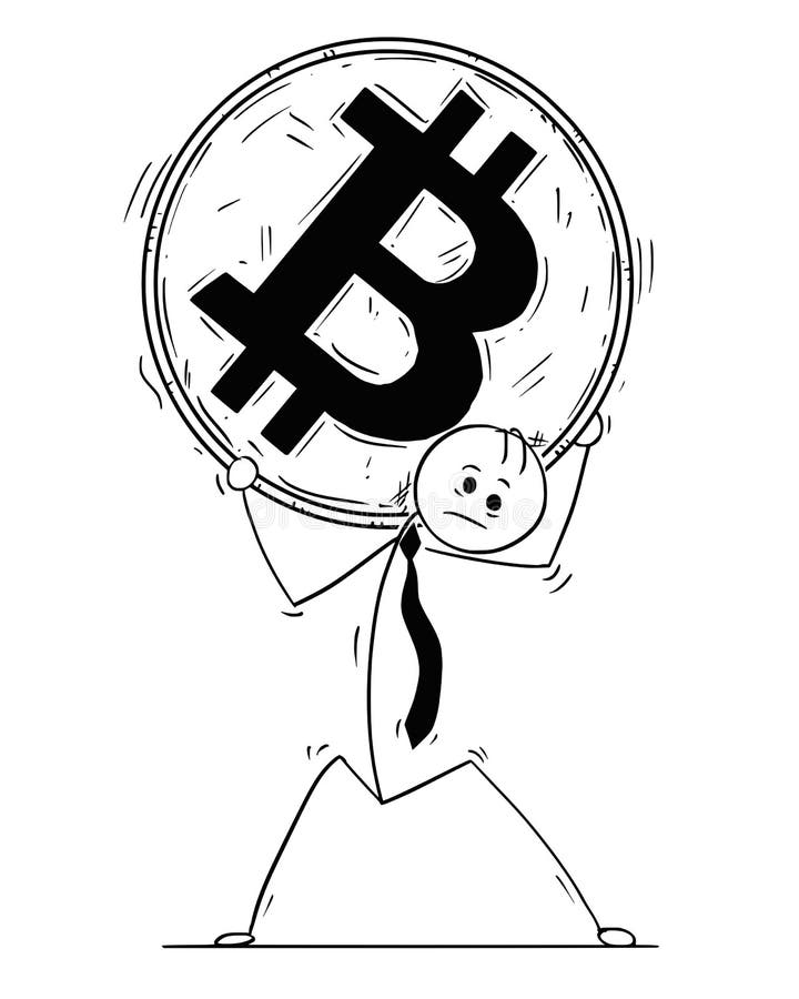Begreppsmässig tecknad film av affärsmannen Carry Big Bitcoin Coin royaltyfri illustrationer