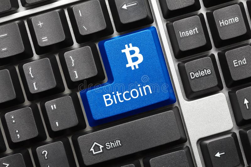 Begreppsmässigt tangentbord - Bitcoin blåtttangent arkivbild