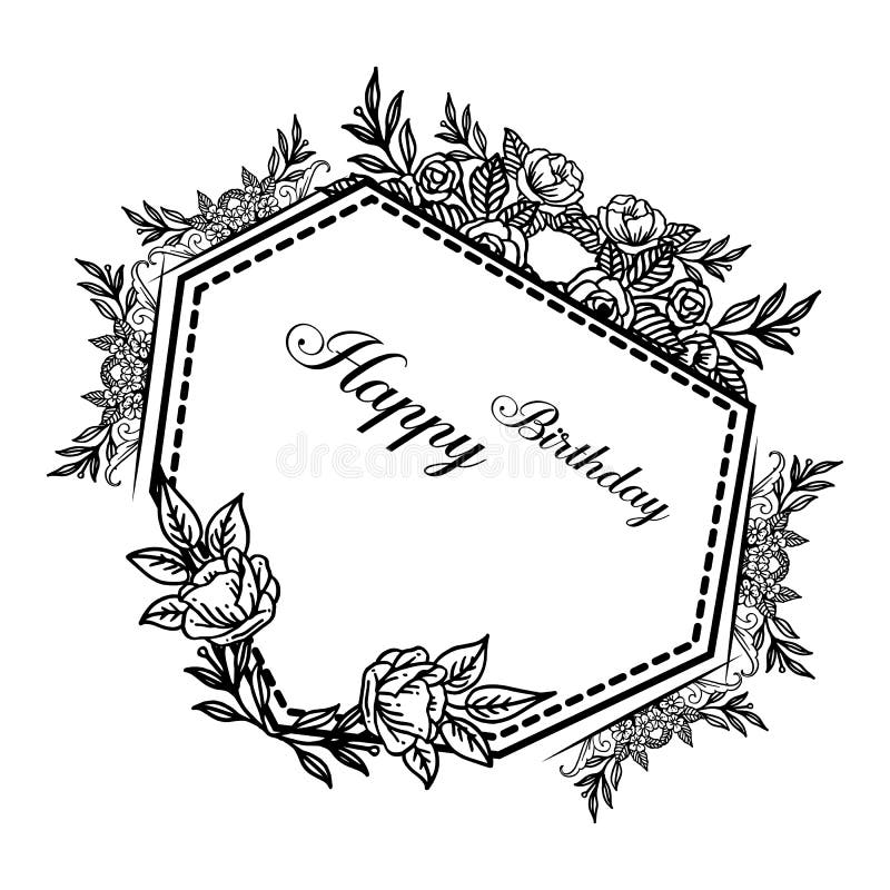 Begrüßungskarte Geburtstag, schöne Menschenmenge Blumenrahmen, isoliert auf einem weißen Hintergrund. Vektor stock abbildung
