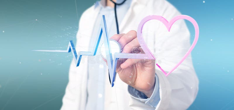 Behandeln Sie das Halten eines 3d, das medizinische Herzkurve überträgt lizenzfreies stockbild Behandeln Sie das Halten eines 3d, das medizinische Herzkurve überträgt lizenzfreies stockbild