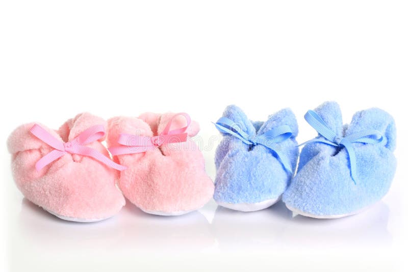 Pink and blue baby booties. Pink and blue baby booties.