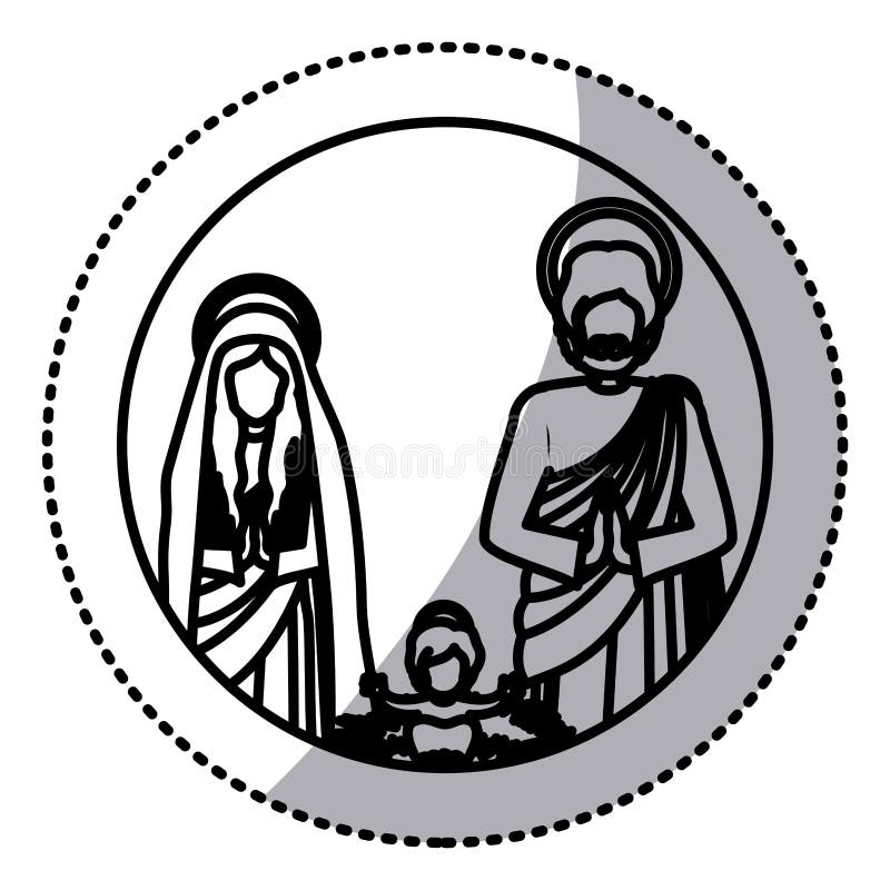 Behandla som ett barn den sakrala familjen för klistermärkekonturn med jesus royaltyfri illustrationer