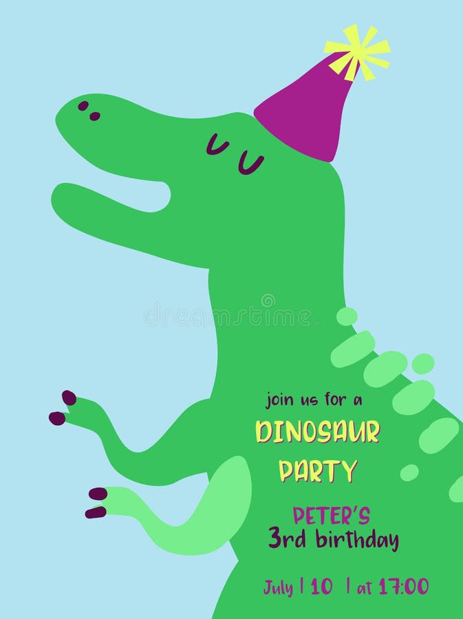 Behandla som ett barn födelsedaginbjudankortet med illustrationen av den roliga dinosaurien, det Dino ankomstmeddelandet, hälsnin royaltyfri illustrationer Behandla som ett barn födelsedaginbjudankortet med illustrationen av den roliga dinosaurien, det Dino ankomstmeddelandet, hälsnin royaltyfri illustrationer
