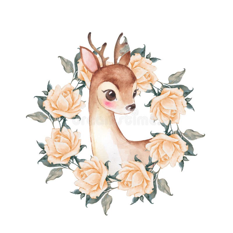 Behandla som ett barn hjortar och blommor vattenfärg royaltyfri illustrationer Behandla som ett barn hjortar och blommor vattenfärg royaltyfri illustrationer