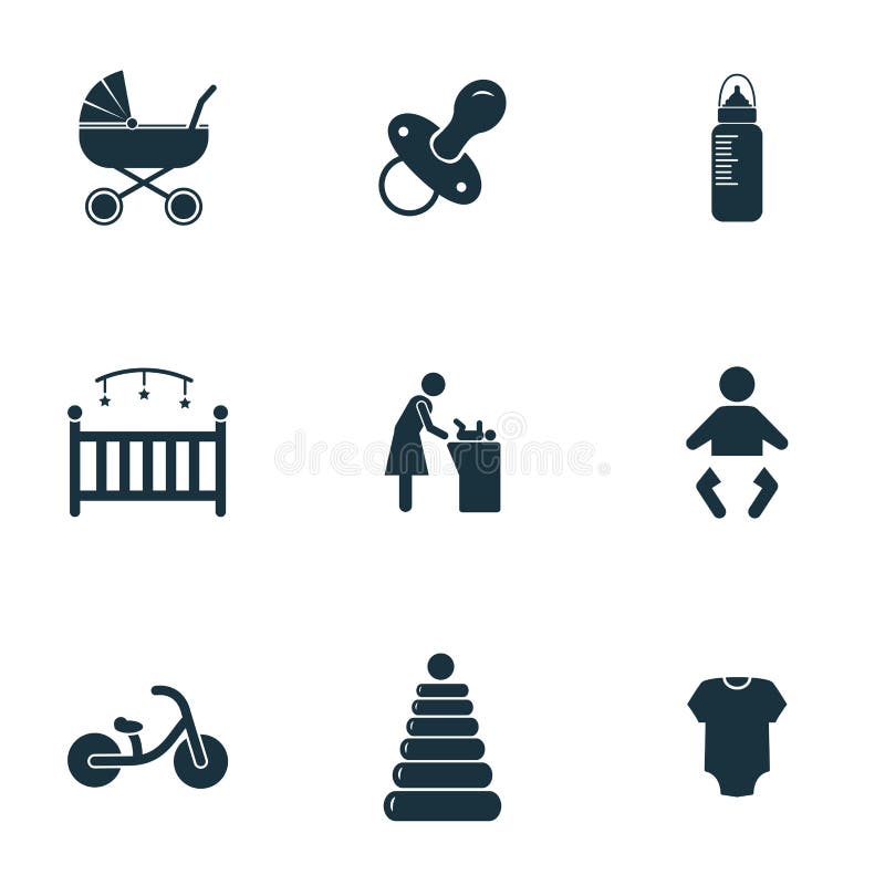 behandla som ett barn inställda symboler Flaska med fredsmäklaresymbolen, kåtasymbolen, den ändrande tabellsymbolen och mer Högvä vektor illustrationer behandla som ett barn inställda symboler Flaska med fredsmäklaresymbolen, kåtasymbolen, den ändrande tabellsymbolen och mer Högvä vektor illustrationer