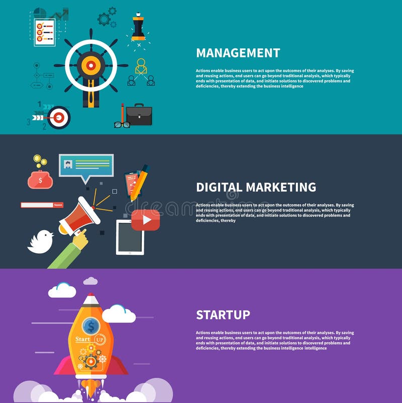 Beheer digitale marketing srartup planning vector illustratie Beheer digitale marketing srartup planning vector illustratie