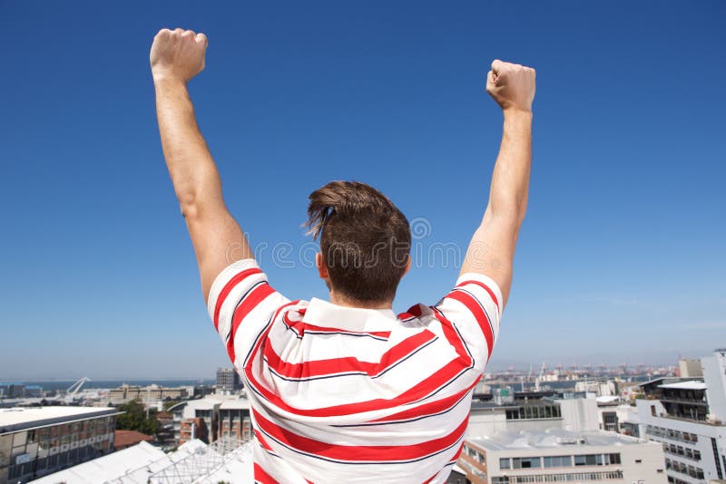 148 Happy Man Arms Raised Air Outdoors Stock Photos Free & Royalty