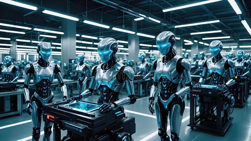 The Automated Genesis: Witnessing the Birth of a Robot Workforce royalty free illustration
