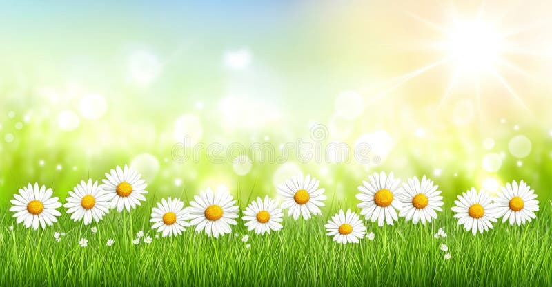 Bei fiori di camomilla puntano un prato che crea una serena primavera o un tableau estivo con delle margherite che fioriscono in u immagine stock