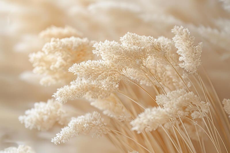 Beige background with a closeup of pampas grass in a beige color with a minimalistic style, blurred image, soft focus effect royalty free illustration