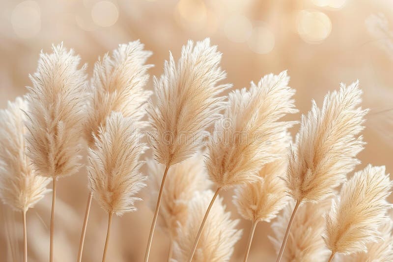 Beige background with a closeup of pampas grass in a beige color with a minimalistic style, blurred image, soft focus effect stock illustration