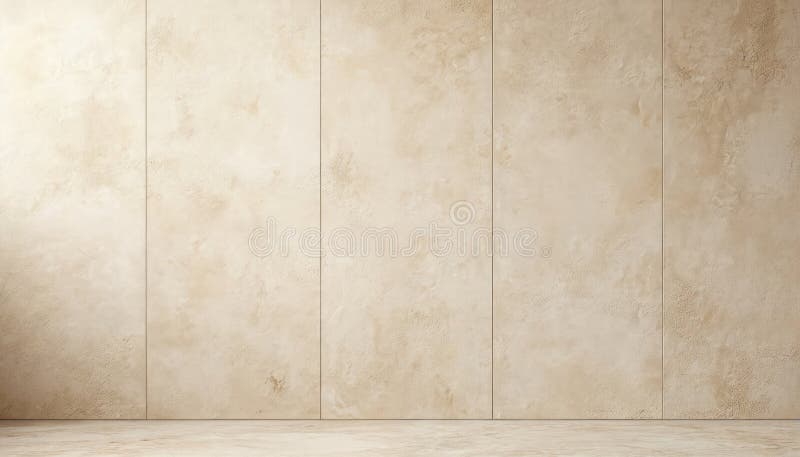 Beige cement wall texture. Rough surface. Modern interior design. Aged concrete wall background with vertical seam lines. Blank stock image