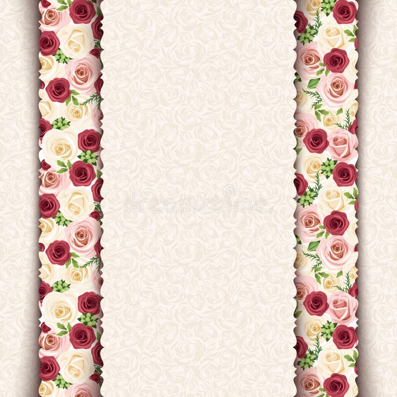 Beige Einladungskarte der Weinlese mit Rosenmuster Vektor EPS-10 stock abbildung
