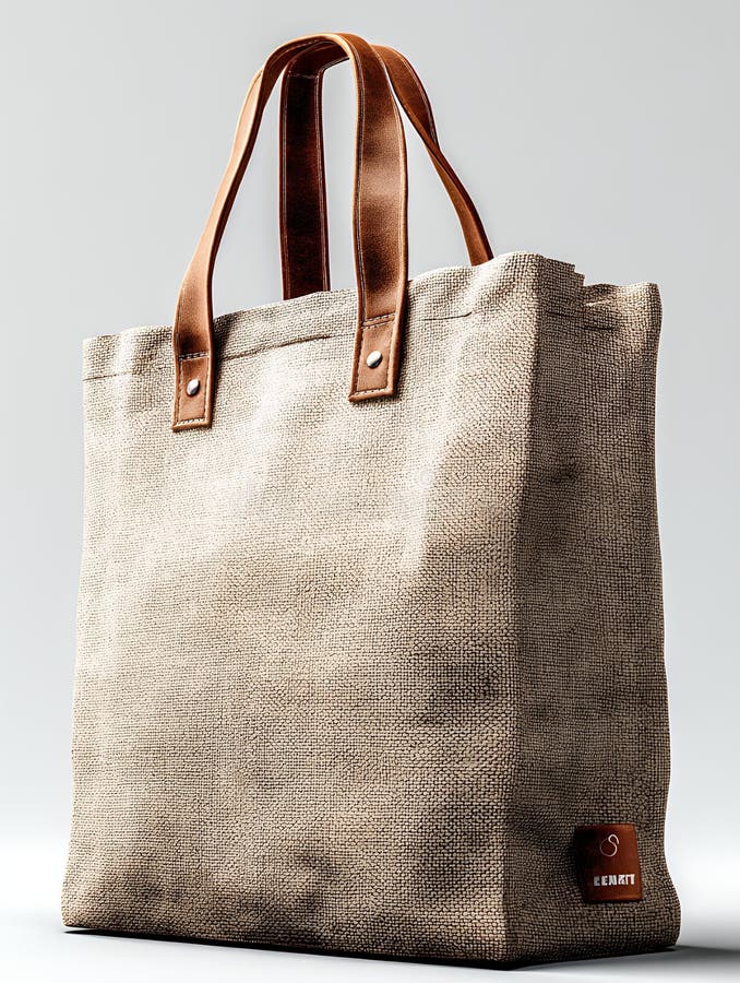 Beige Fabric Tote Bag con cuoio Handles Studio Shot royalty illustrazione gratis