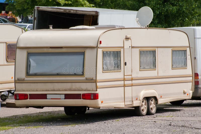 Beige House Trailer on Wheels Stock Image Image of parking, full