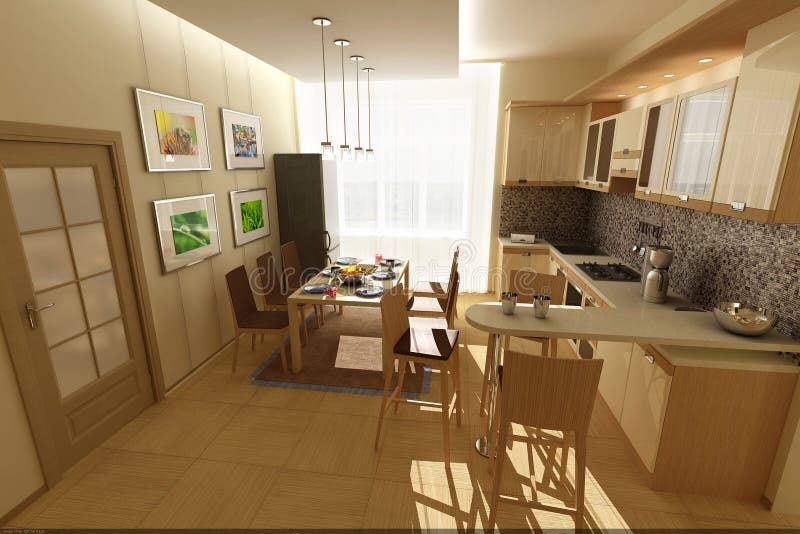 Rendering 3d del beige cucina.