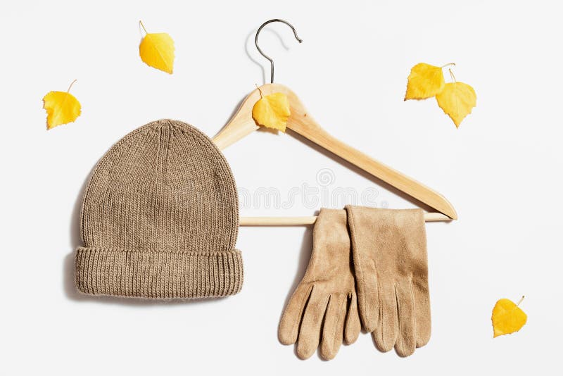 https://thumbs.dreamstime.com/b/beige-knitted-hat-suede-gloves-clothes-hanger-yellow-autumnal-leaves-fashion-autumn-clothing-concept-white-background-230489089.jpg