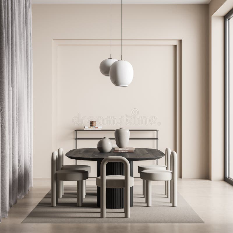 Beige Living Room Area with Rounded Table Stock Illustration ...