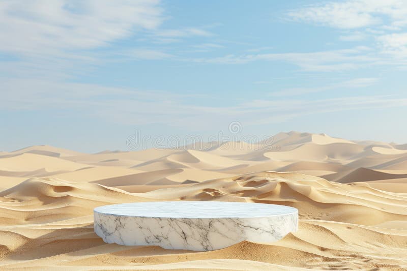 Beige Sand Desert Landscape, Round Product Display Podium. Minimal 3D Illustration Mockup royalty free illustration