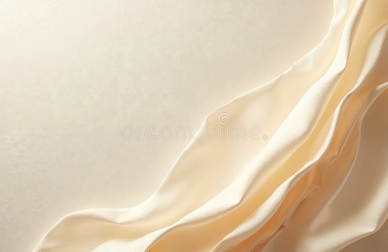 Beige satin cloth texture. Soft, smooth fabric, glossy sheen. Elegant satin wave forms with light, shadow. Neutral, minimalist